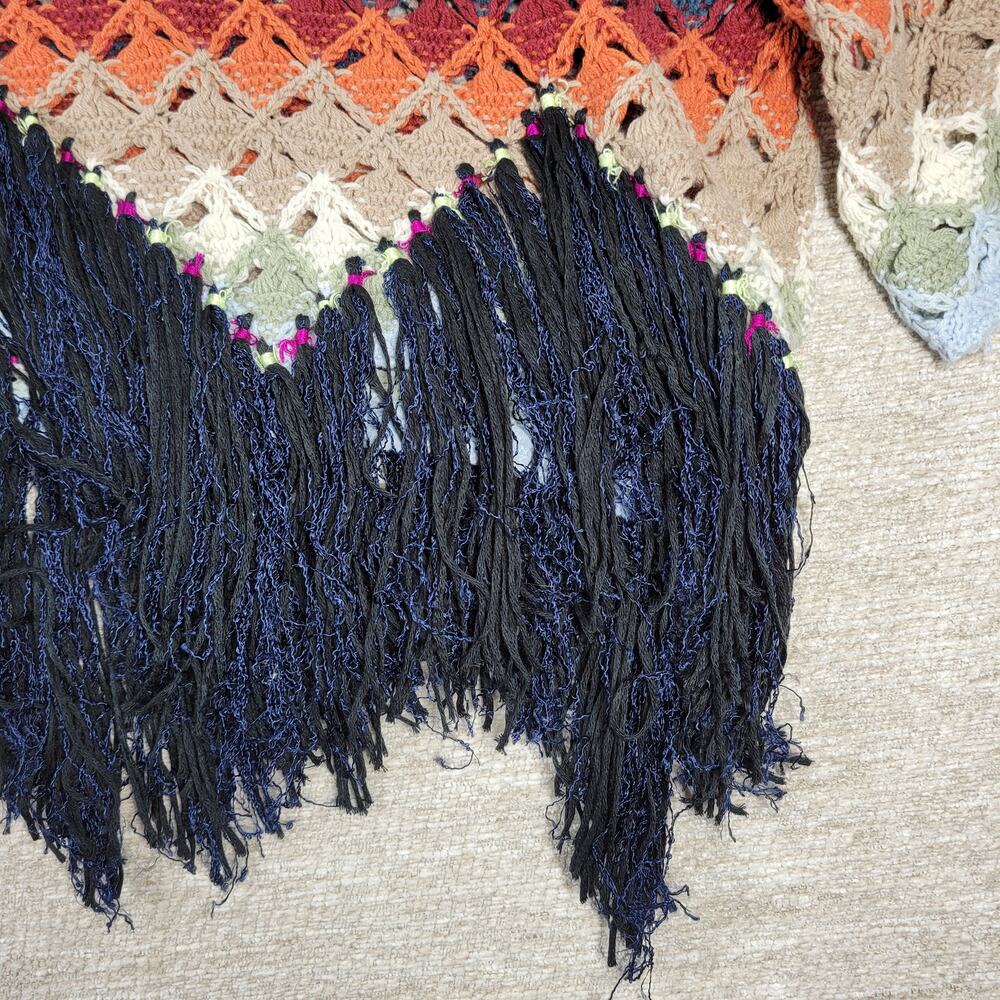Free People XS Crochet Fringe Sweater Multicolor Boho Chevron Knit Oversized - Picture 8 of 16